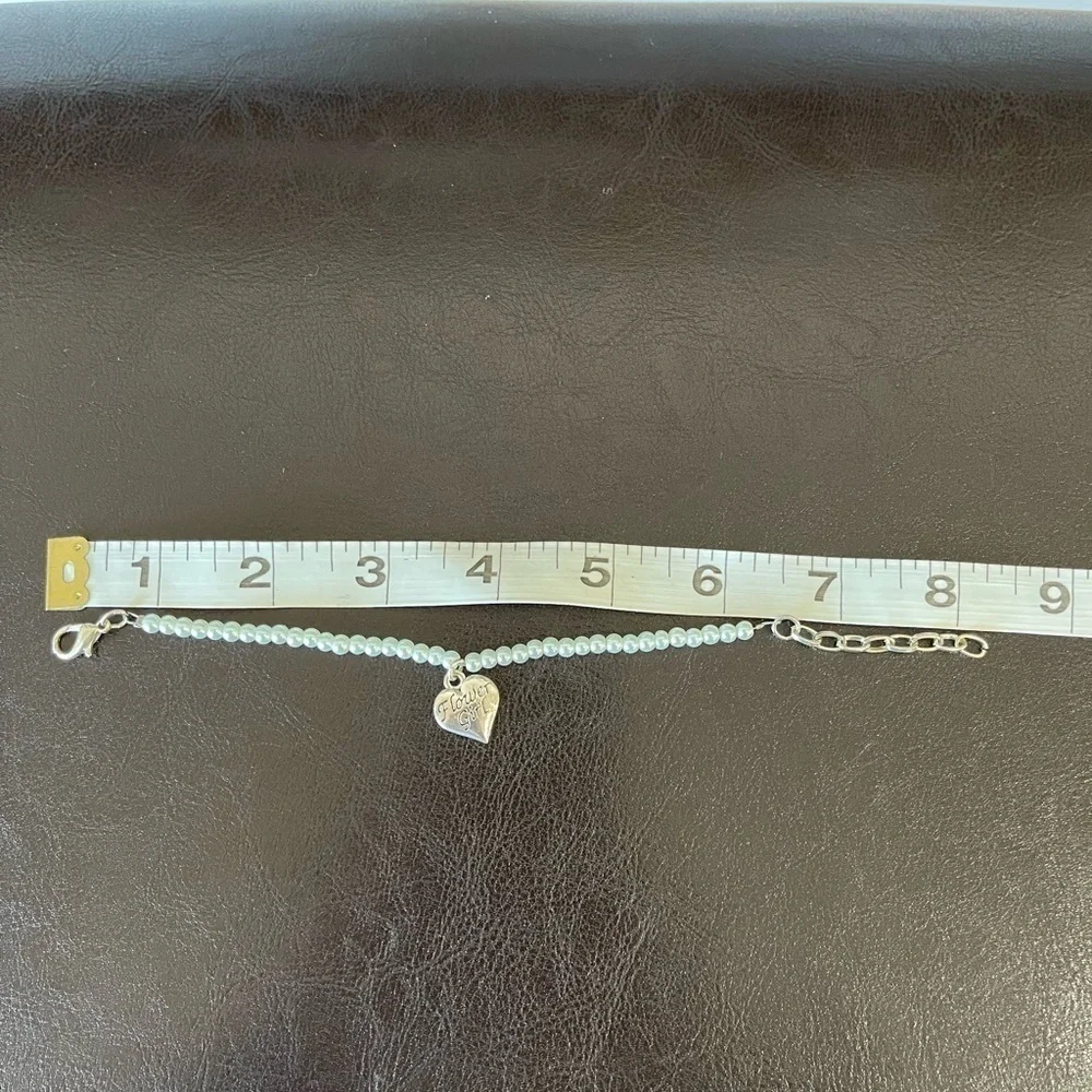 Faux pearl bead flower girl bracelet adjustability